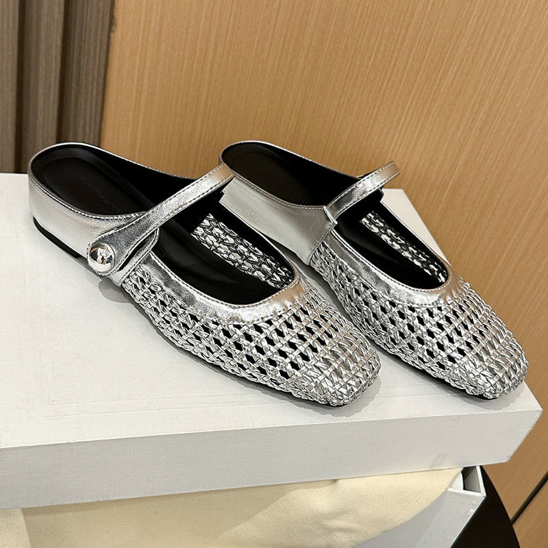 Ulia - mules estilo merceditas de punta cuadrada transpirables