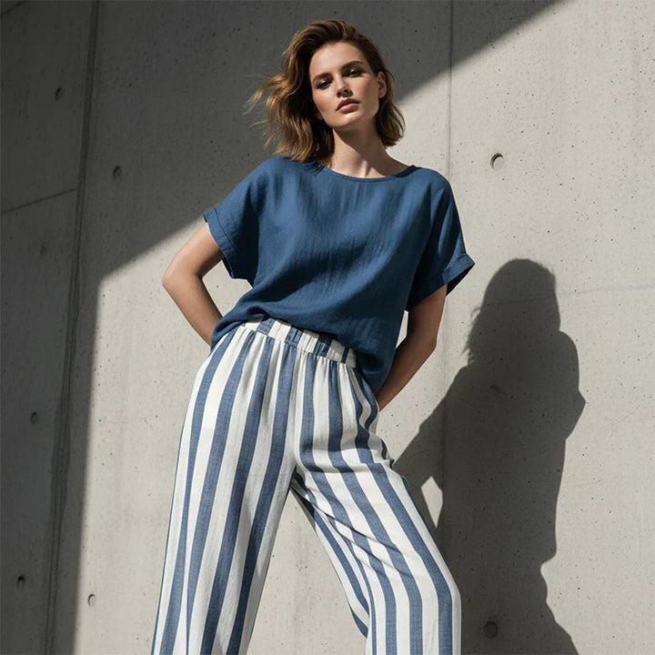 Eulalie - Conjunto de camisa texturizada y shorts