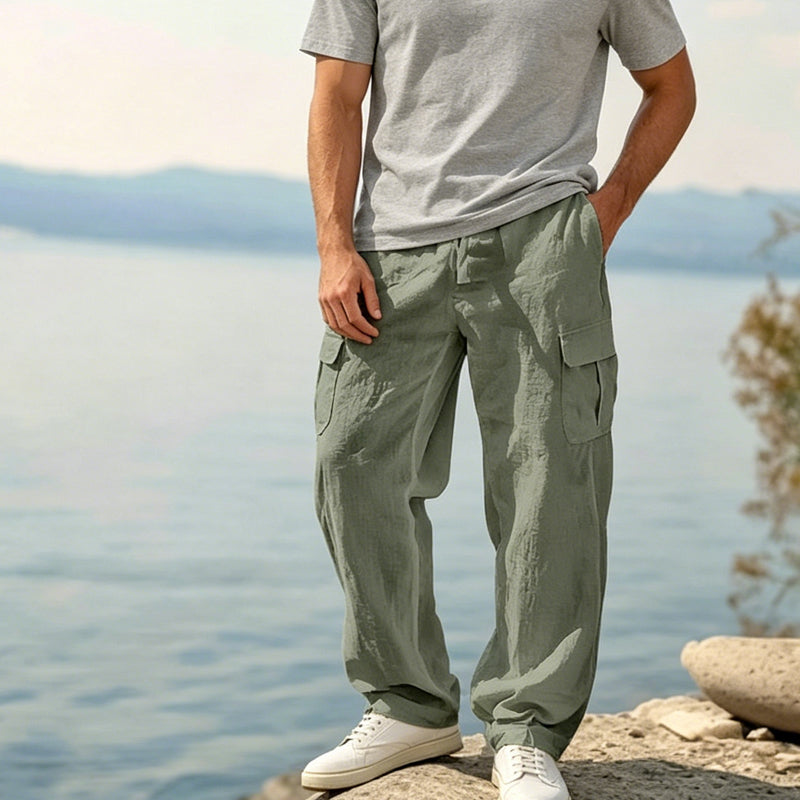 Donovan - Pantalones cargo de lino transpirables