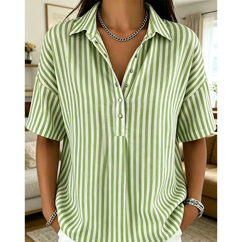 Alicia - Top a rayas con cuello en V y tacto suave