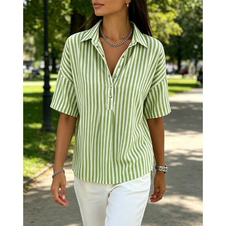 Alicia - Top a rayas con cuello en V y tacto suave