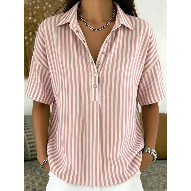 Alicia - Top a rayas con cuello en V y tacto suave
