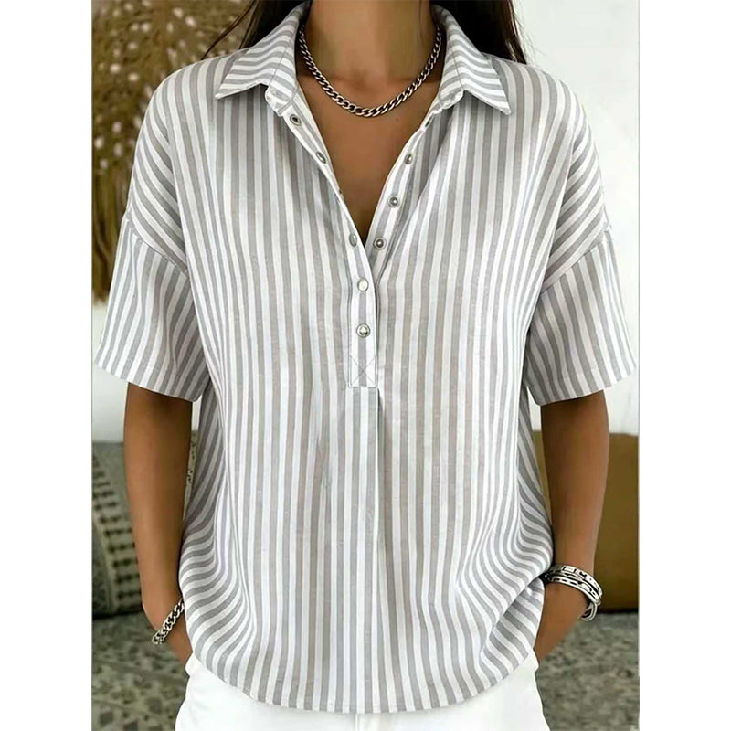 Alicia - Top a rayas con cuello en V y tacto suave