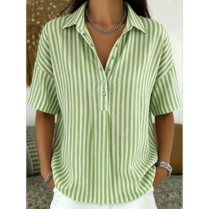Alicia - Top a rayas con cuello en V y tacto suave