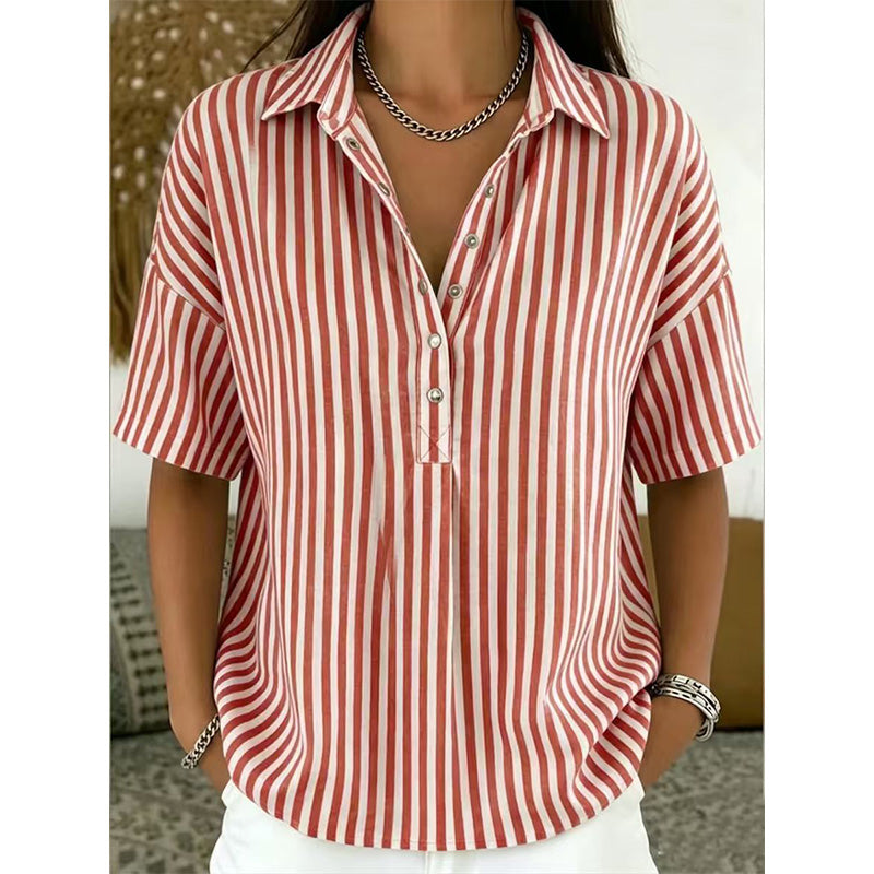 Alicia - Top a rayas con cuello en V y tacto suave