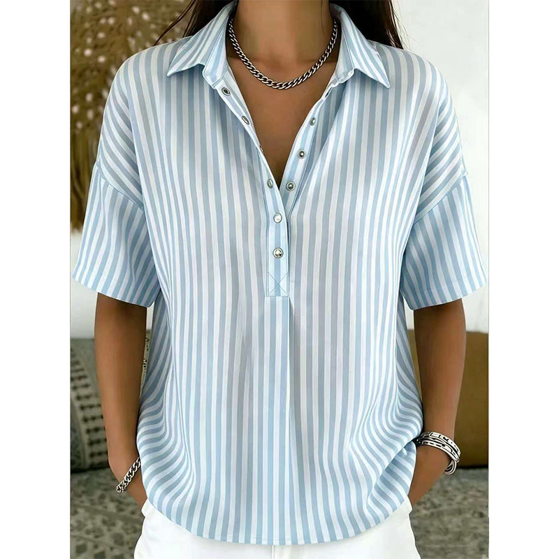 Alicia - Top a rayas con cuello en V y tacto suave