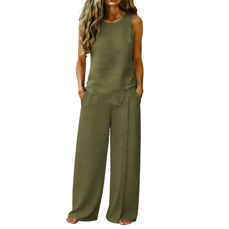 Amanda - Conjunto de top sin mangas transpirable y pantalón de pierna ancha