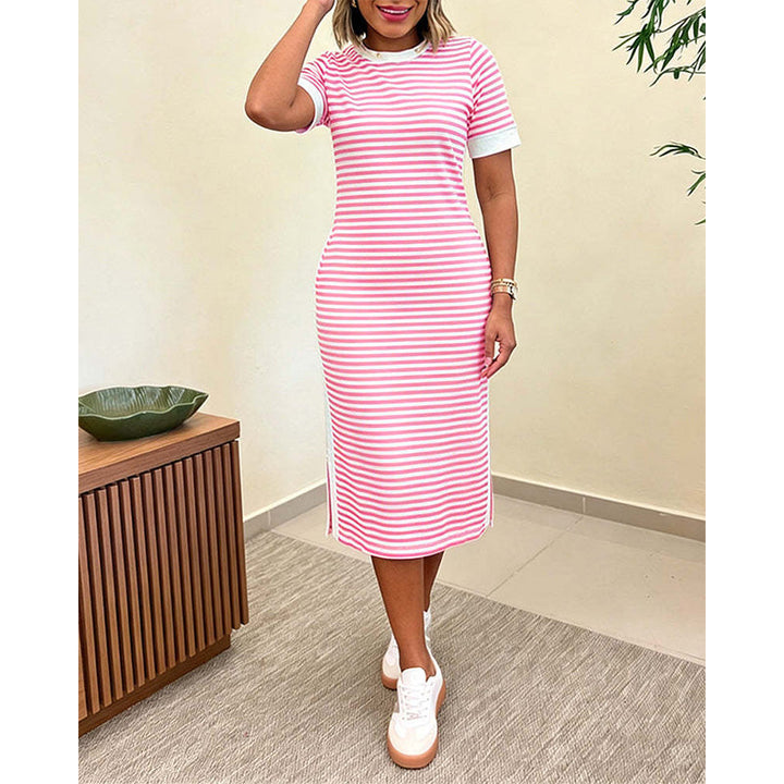 Reeva - Vestido midi a rayas, suave al tacto