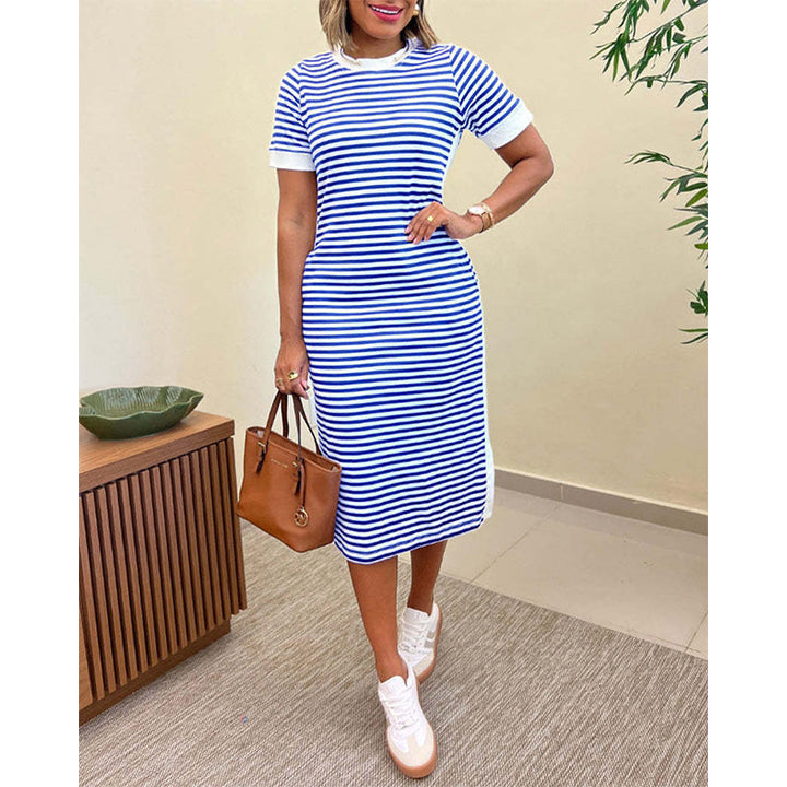 Reeva - Vestido midi a rayas, suave al tacto