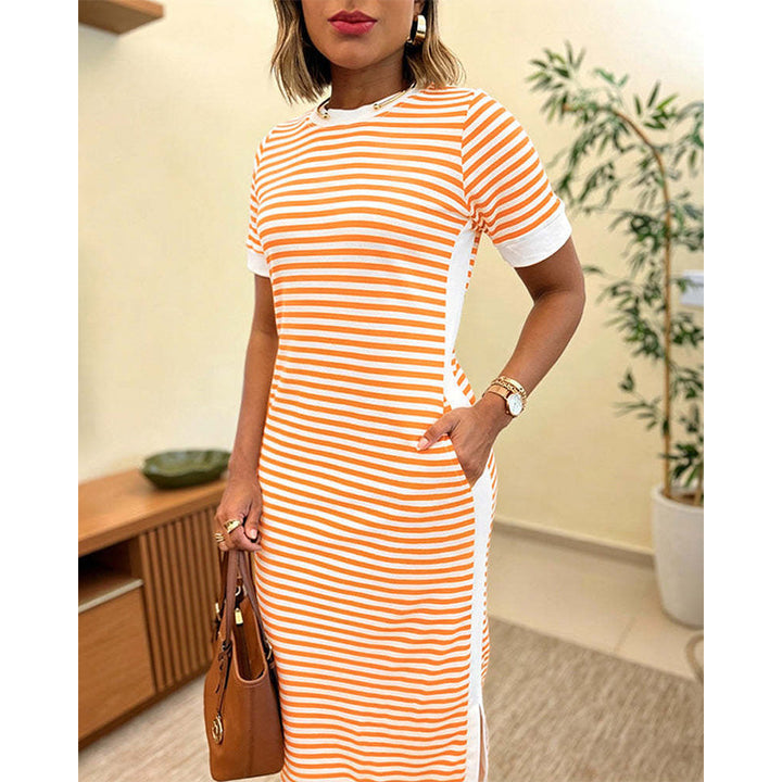Reeva - Vestido midi a rayas, suave al tacto