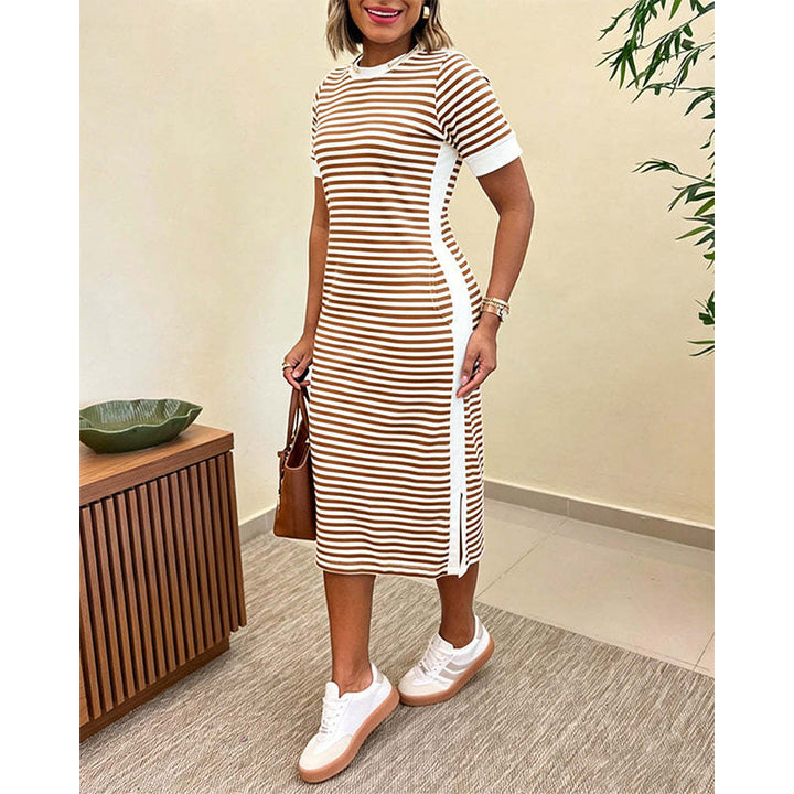 Reeva - Vestido midi a rayas, suave al tacto