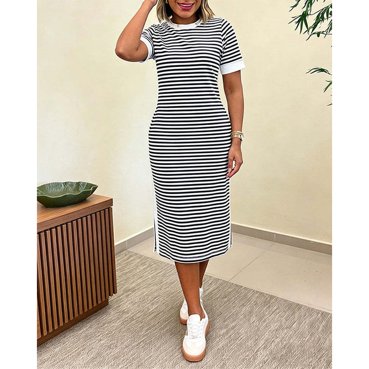 Reeva - Vestido midi a rayas, suave al tacto