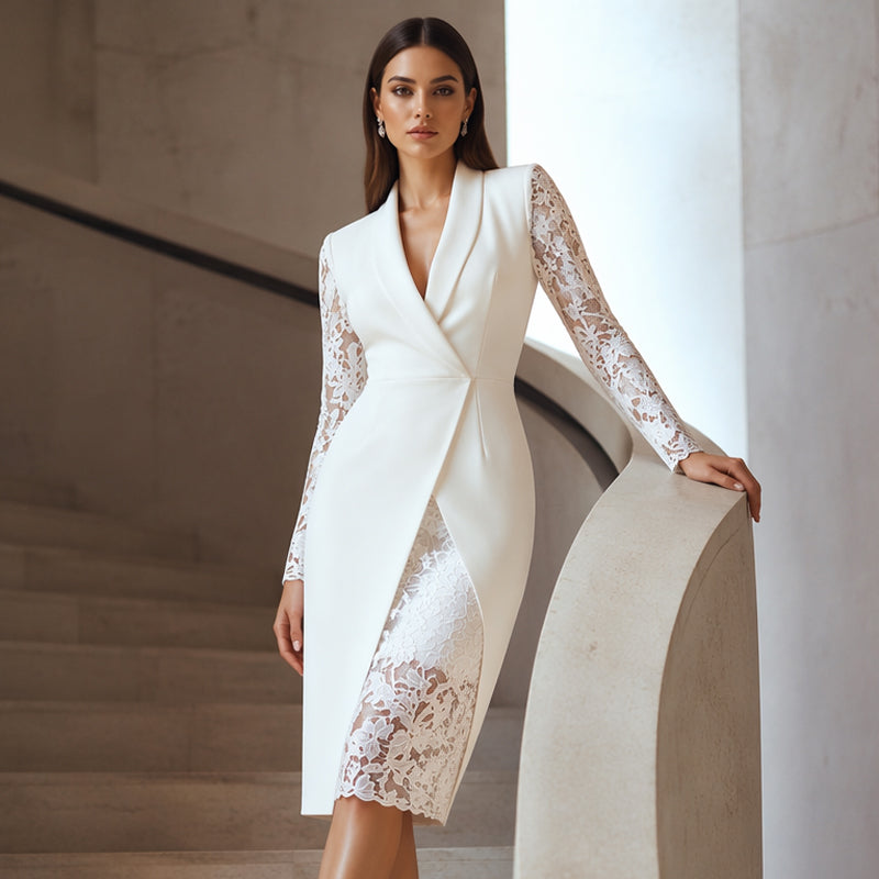 Saravelle - Vestido midi elegante con mangas de encaje