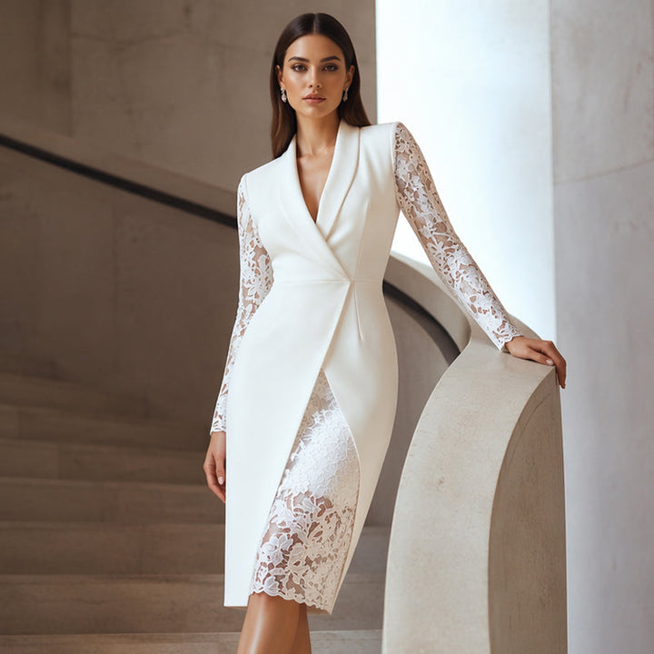 Saravelle - Vestido midi elegante con mangas de encaje