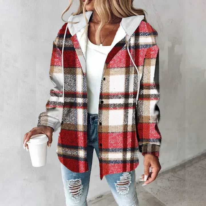 Marla - Sobrecamisa a cuadros con capucha y efecto en capas