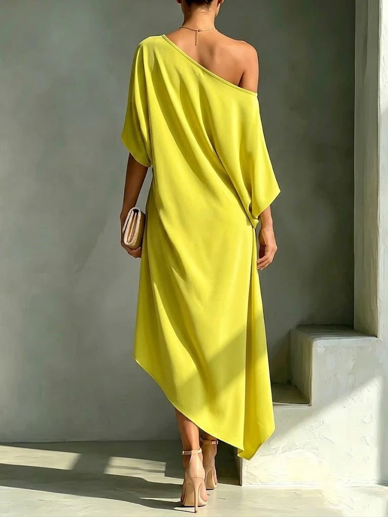 Andrea - Vestido midi asimétrico de un hombro con drapeado