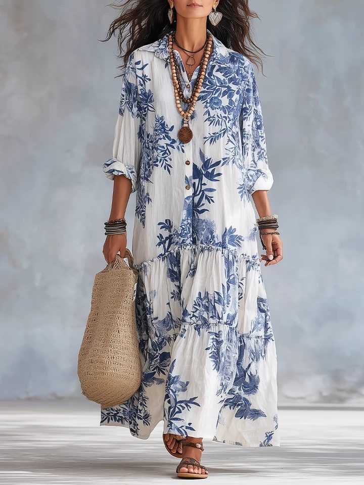 Galenisse - Vestido maxi abotonado con estampado floral