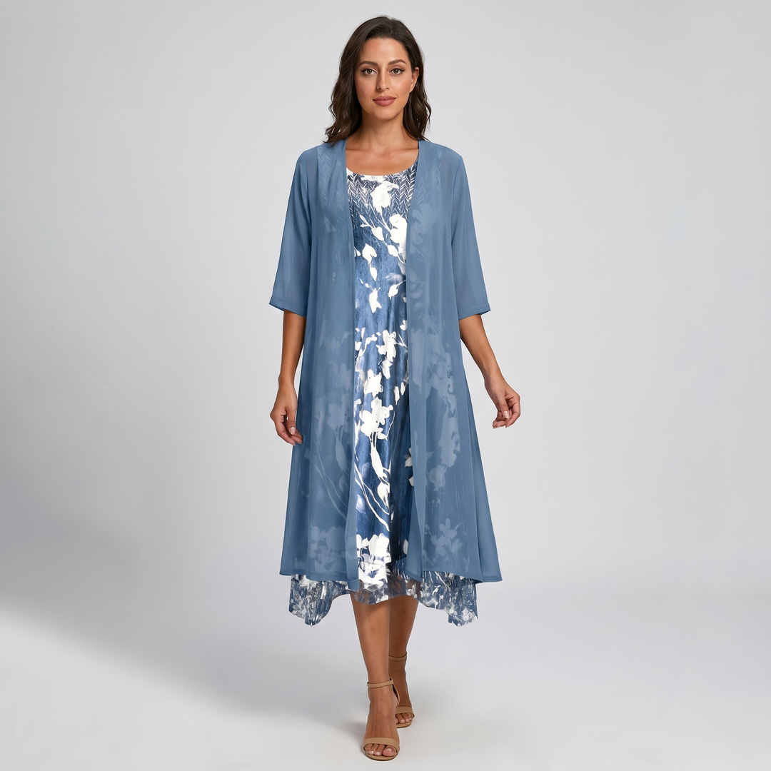 Delavelle - Conjunto elegante de vestido midi con capas