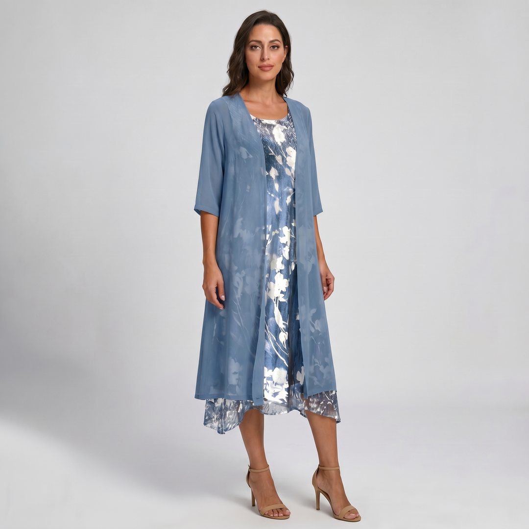 Delavelle - Conjunto elegante de vestido midi con capas