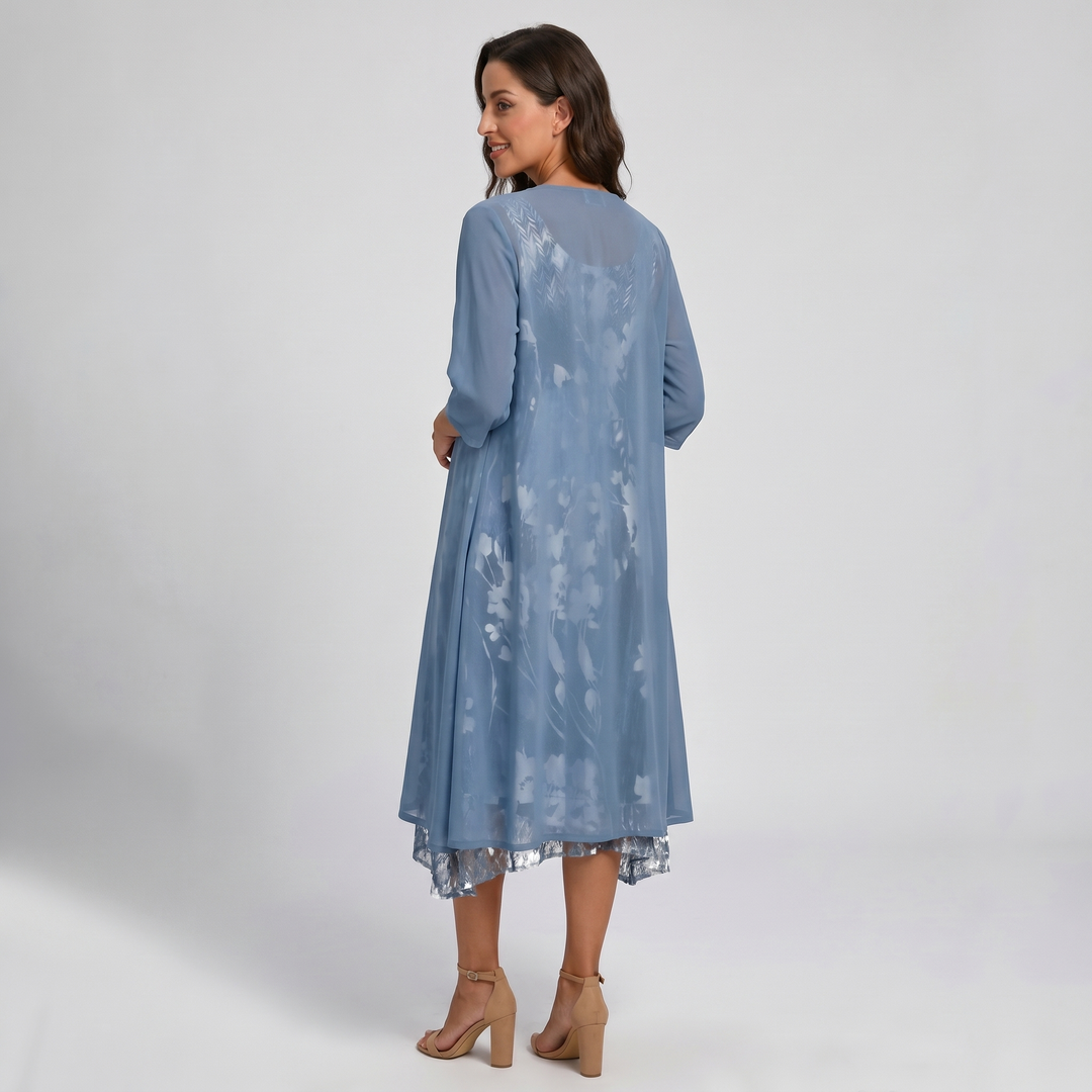 Delavelle - Conjunto elegante de vestido midi con capas