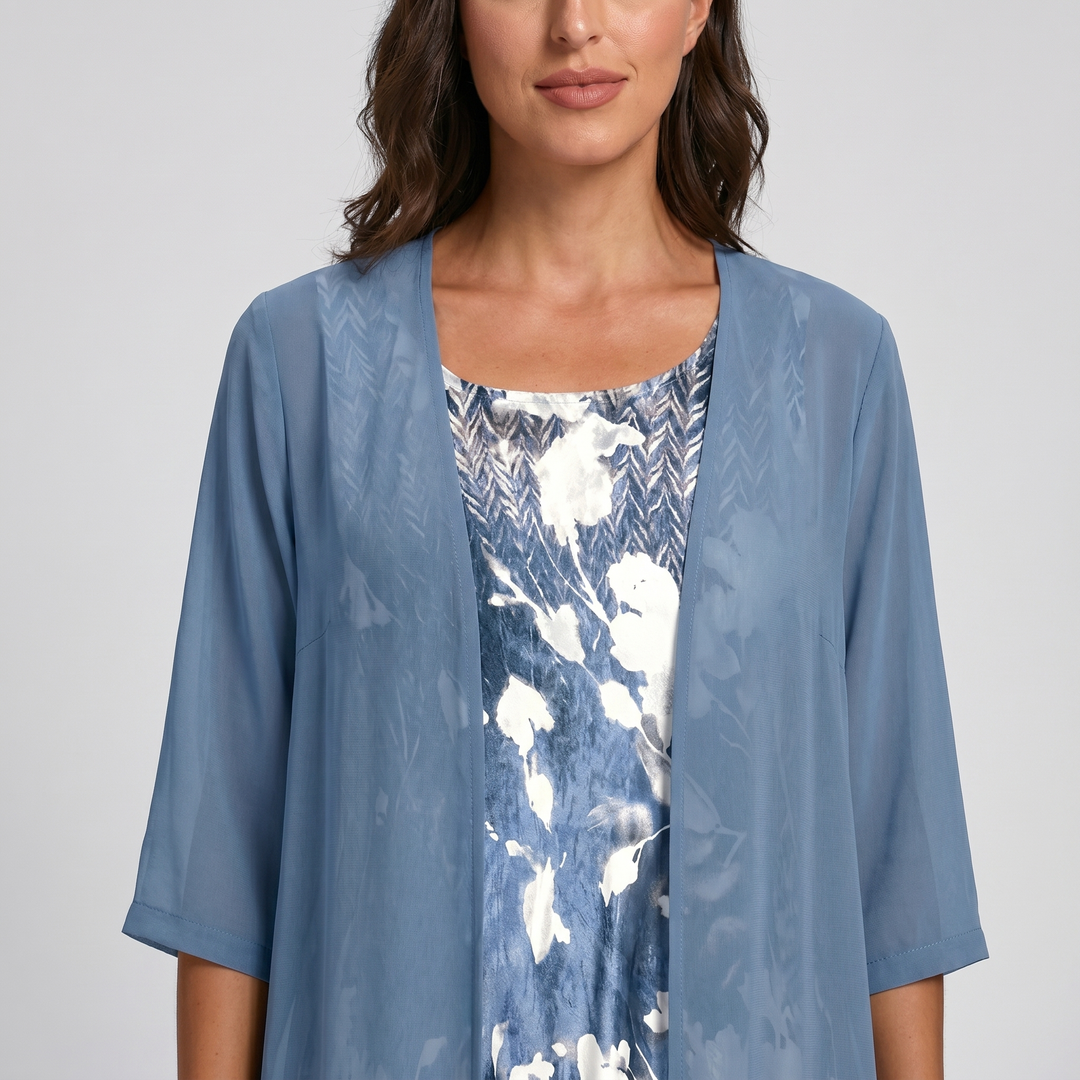Delavelle - Conjunto elegante de vestido midi con capas