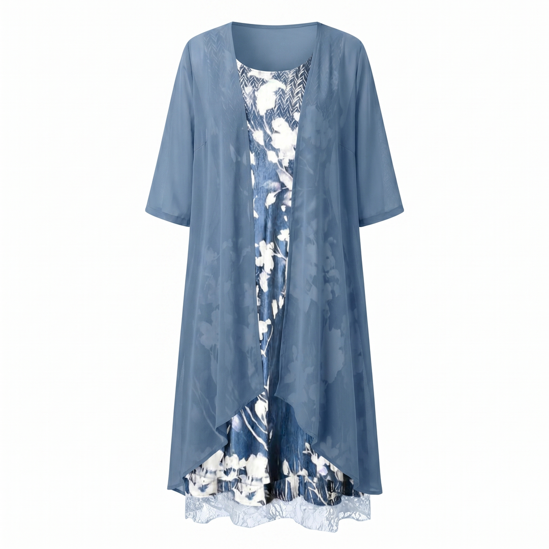 Delavelle - Conjunto elegante de vestido midi con capas